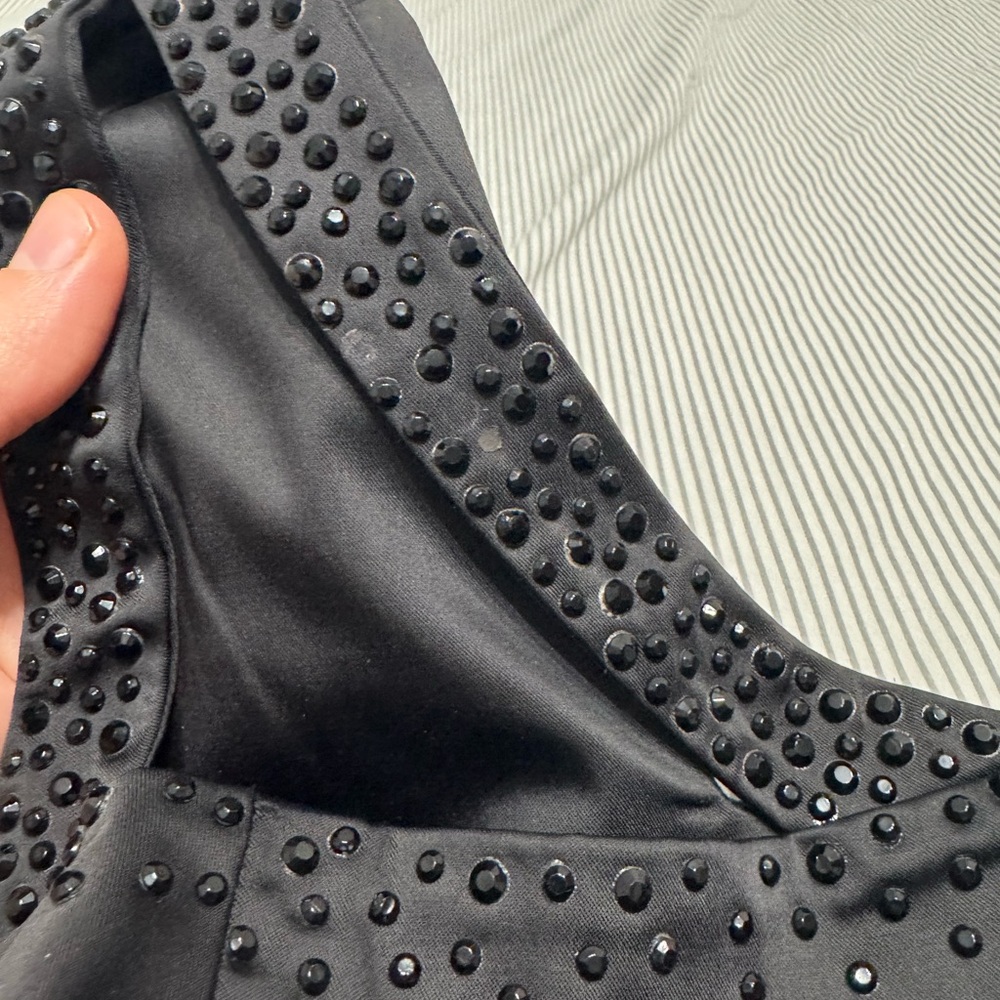 Elegant Black Women's Slip Dress  with Rhinestone Details - Picture 3 of 4